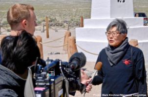 Former Manzanar incarceree and Manzanar Committee member Pat Sakamoto being interviewed