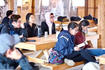 Students listening to Manzanar National Historic Site Ranger Patricia Biggs during her presentation on the Manzanar “Riot.”