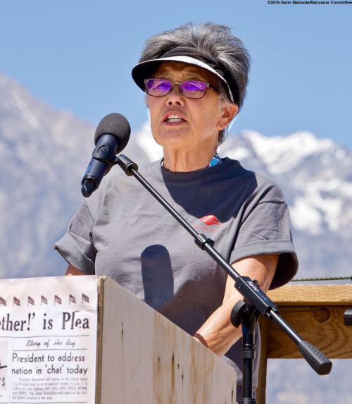 Former Manzanar incarceree and Manzanar Committee member Pat Sakamoto was the emcee for the Pilgrimage.