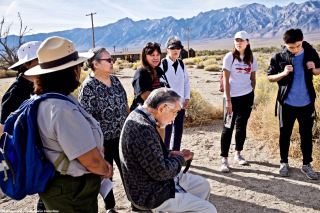 At the site of Block 20, where former Manzanar Committee Chair Sue Kunitomi Embrey was incarcerated.