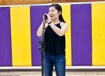 2019 Manzanar At Dusk student organizer Megan Yabumoto during the open mic session at the conclusion of the 2019 Manzanar At Dusk program, April 27, 2019, at Lone Pine High School.