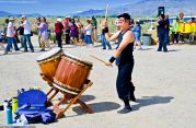 UCLA Kyodo Taiko provided the taiko drumming during the traditional ondo dancing at the conclusion of the 50th Annual Manzanar Pilgrimage, April 27, 2019, at the Manzanar National Historic Site.