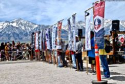 Banners representing the ten American concentration camps in which Japanese Americans were unjustly incarcerated during World War II, along with banners representing the Crystal City internment camp and the 100th442nd/MIS are part of every Manzanar Pilgrimage.