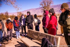 Katari students listen to a presentation at the site of Children’s Village by National Park Service staff at the Manzanar National Historic Site.
